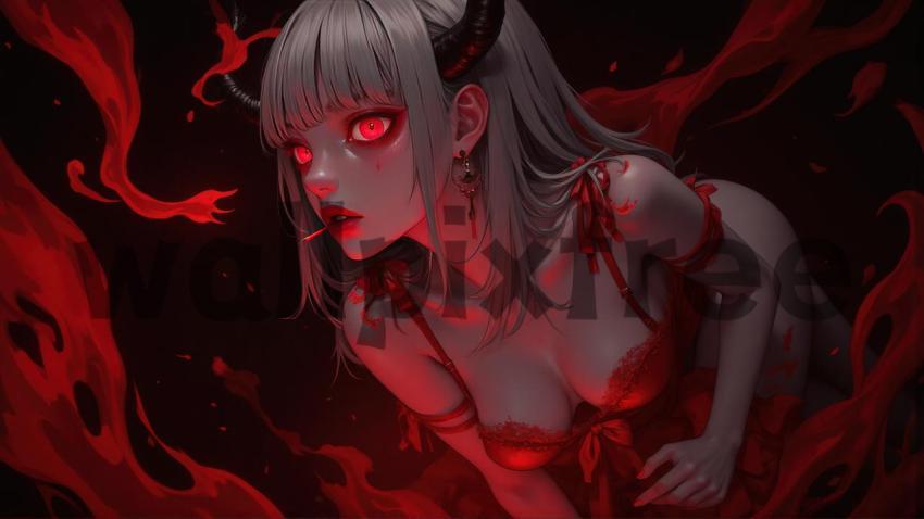 Demon Girl with Red Eyes and Horns