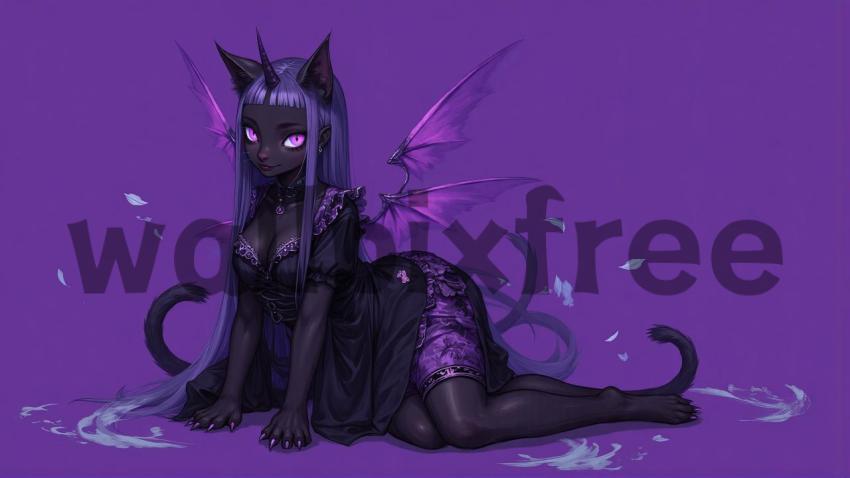 Purple Catgirl with Wings Illustration