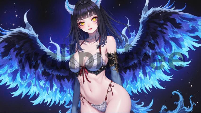 Anime Character with Blue Wings and Horns