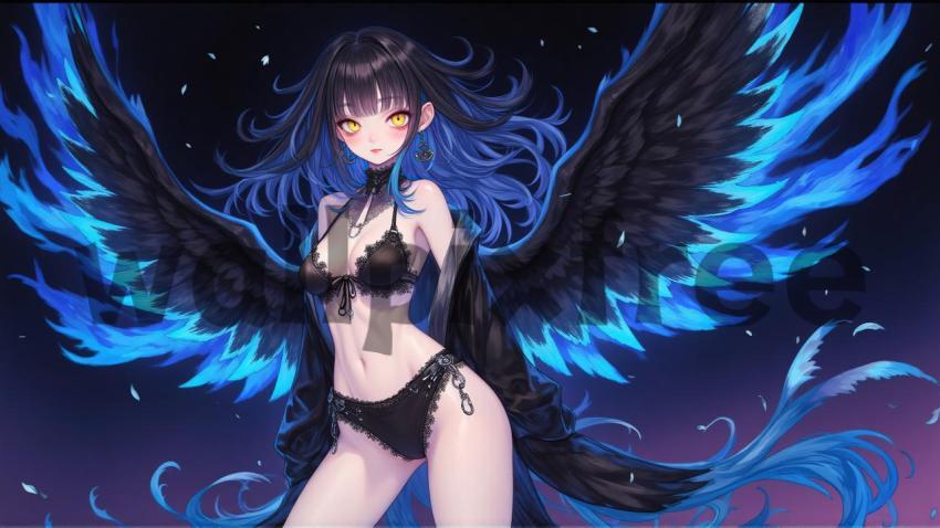 Anime Character with Blue and Black Wings