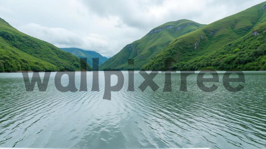 Mountain Lake with Green Hills