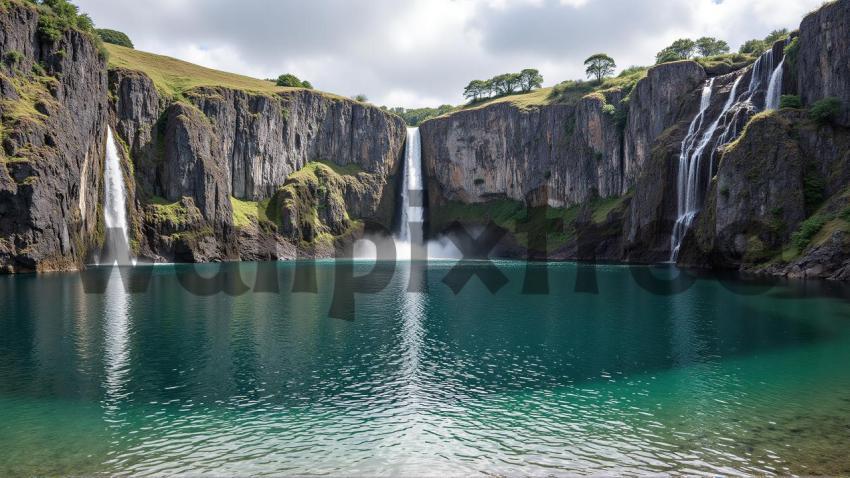 Majestic Waterfall and Cliffs