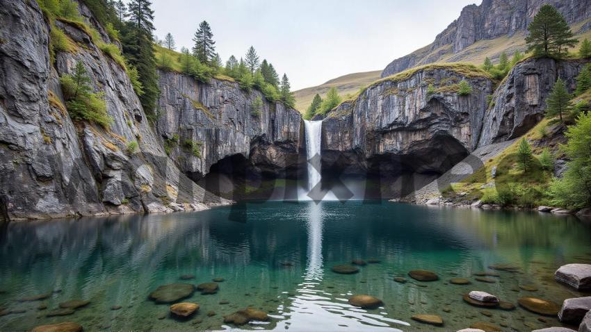 Majestic Waterfall in Rocky Landscape