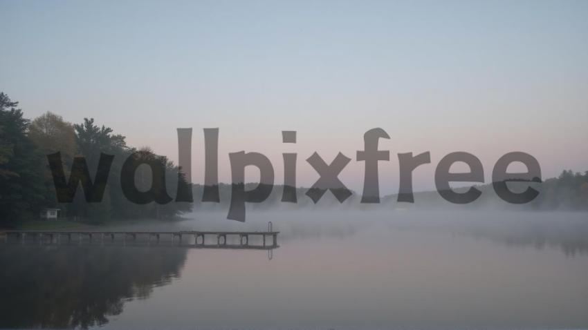 Misty Lake at Sunrise with Pier