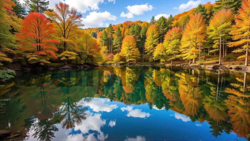 Autumn Trees Reflecting in Lake