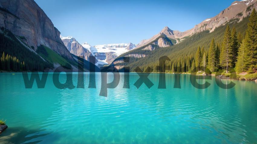 Turquoise Mountain Lake with Snowy Peaks