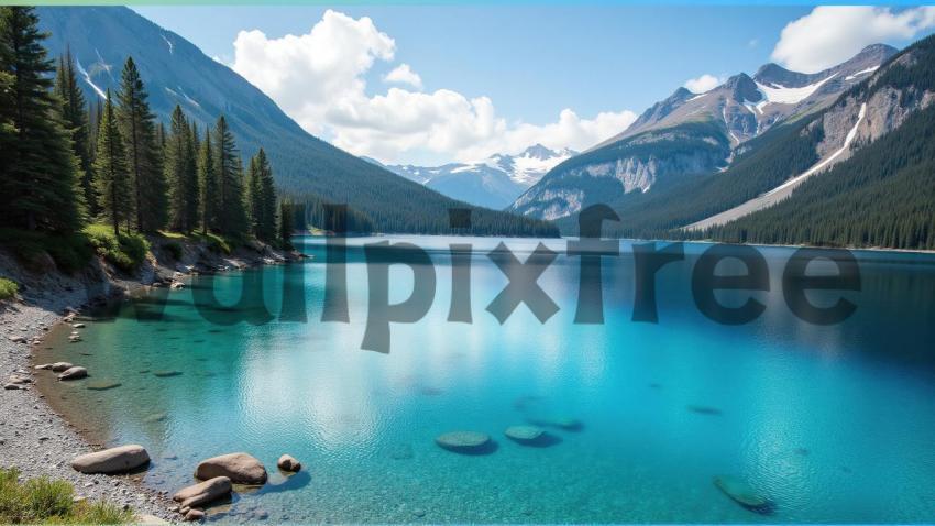 Mountain Lake with Clear Blue Water