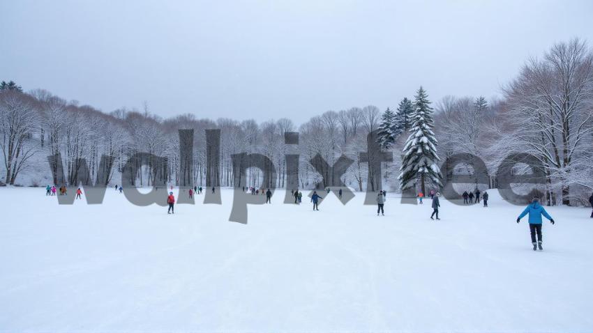 People Ice Skating in Snowy Park