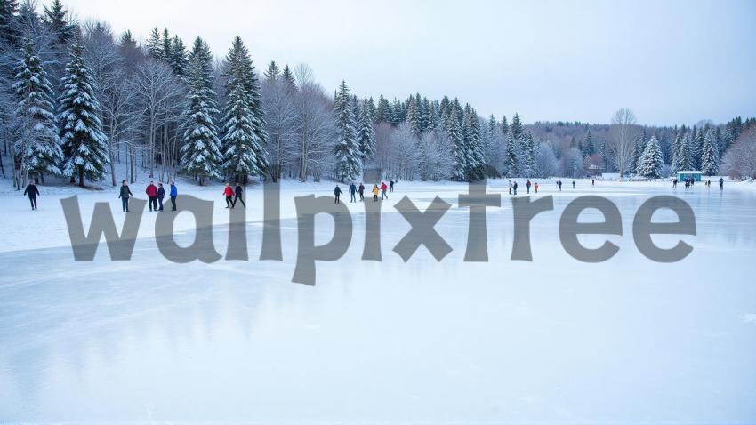 People Ice Skating on Frozen Lake