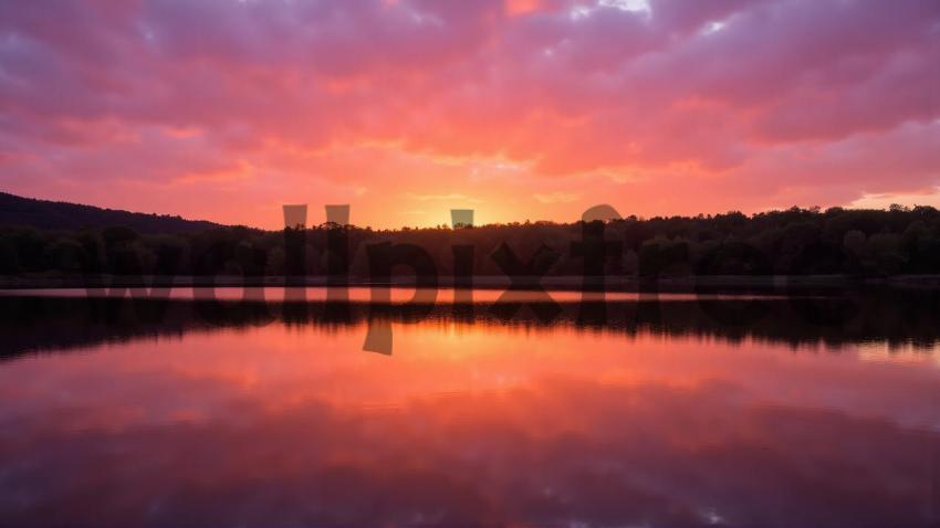 Sunset Over Calm Lake with Reflection