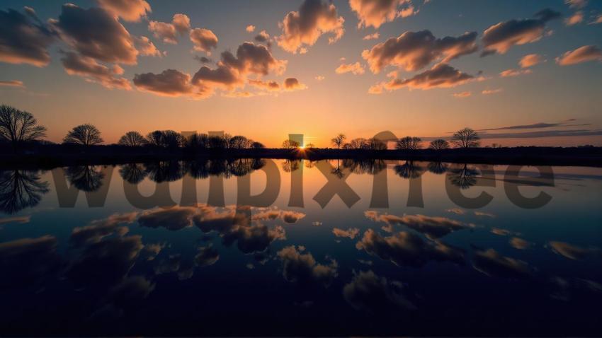 Sunset Reflection Over Lake