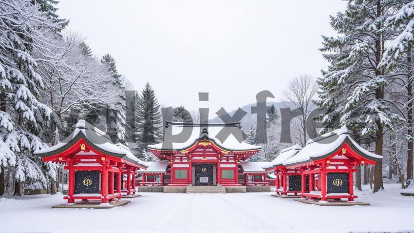 Snow Covered Japanese Temple