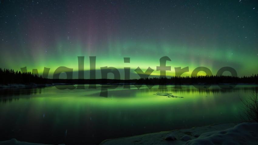 Aurora Borealis Over Frozen Lake