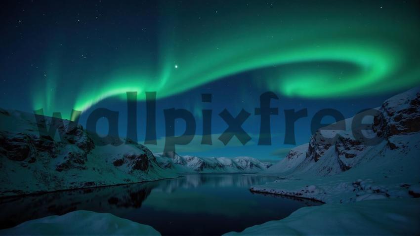 Aurora Borealis Over Snowy Mountains