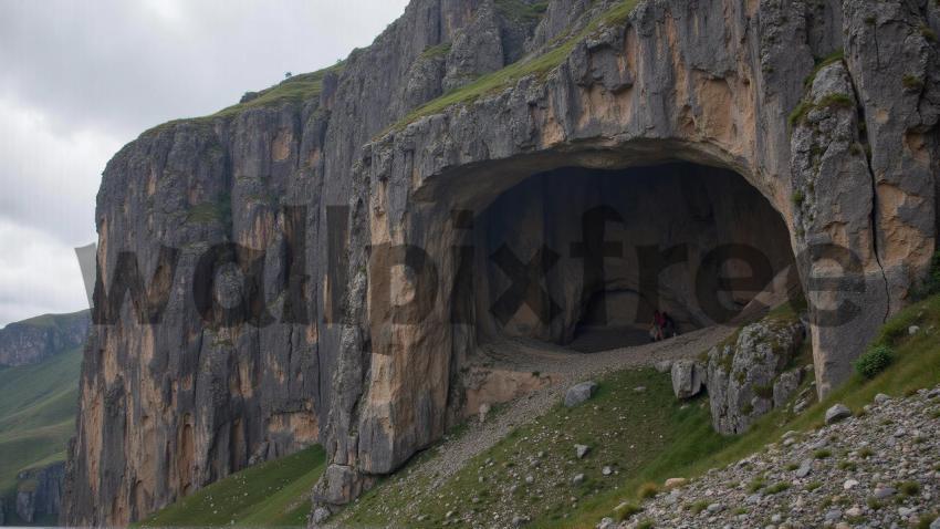 Large Cave in Rocky Cliff Landscape