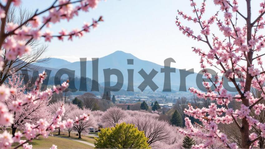 Cherry Blossoms With Mountain View