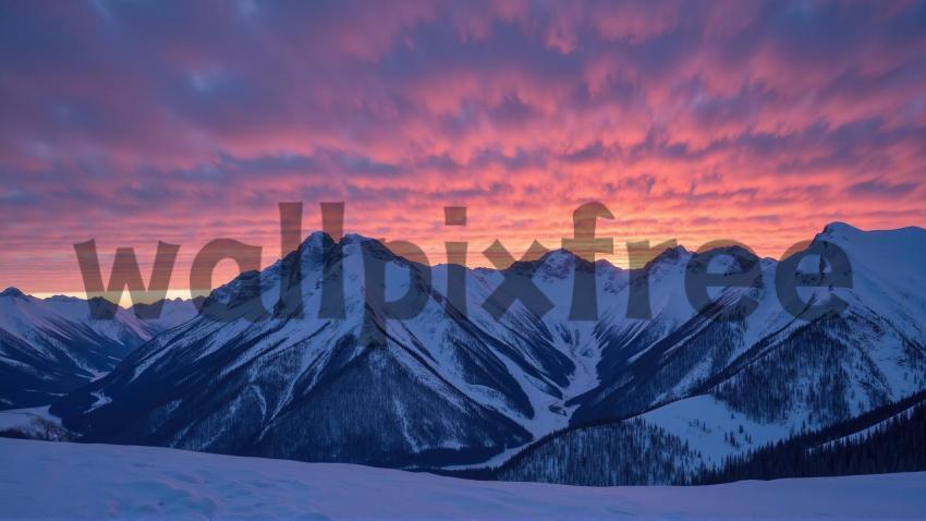 Snowy Mountain Sunset Landscape