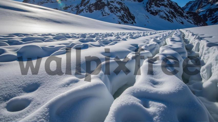 Snowy Mountain Landscape with Tracks