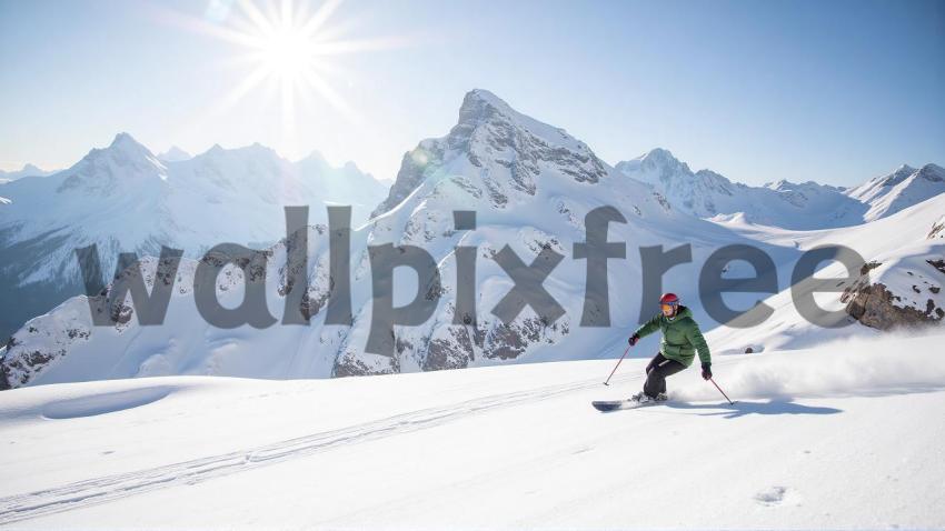 Skier Descending Snowy Mountain