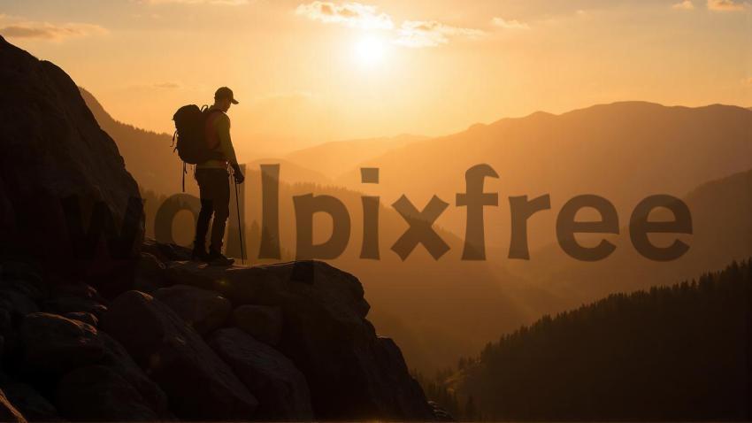 Hiker at Sunset in the Mountains