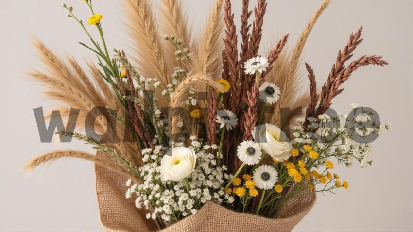 Rustic Floral Bouquet with Dried Flowers and Pampas Grass