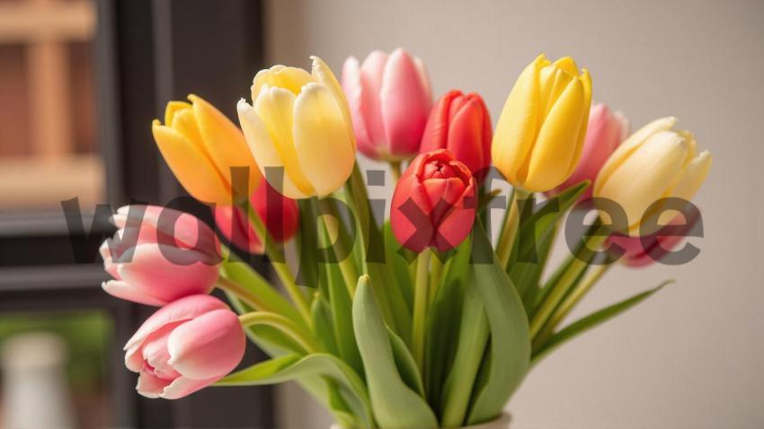 Colorful Tulip Bouquet by Window