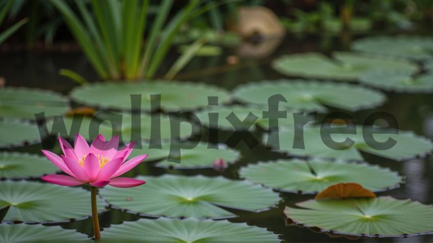 Pink Lotus Flower in Pond