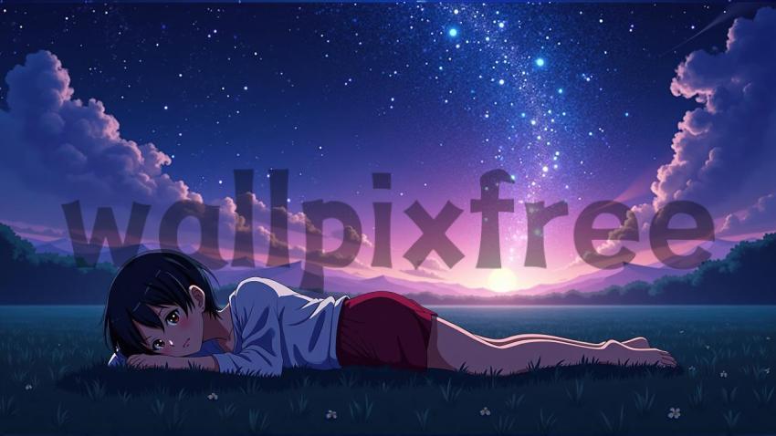 Anime Character Relaxing Under Starry Sky