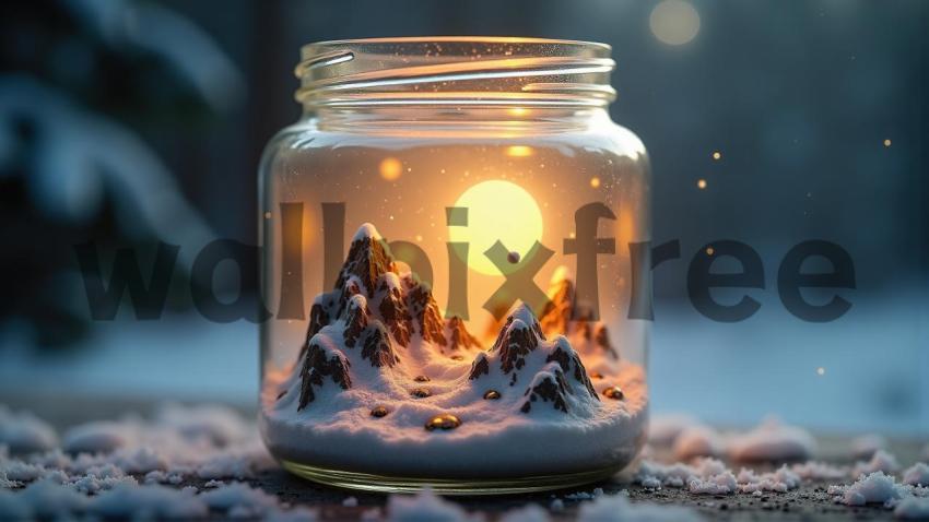 Miniature Snowy Mountain Scene in a Jar