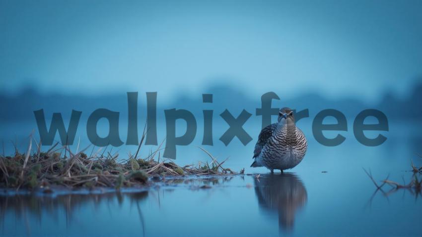 Bird Standing in Water at Dusk