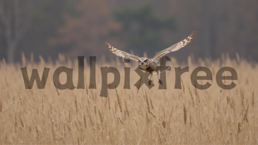 Owl Flying Over Grassland