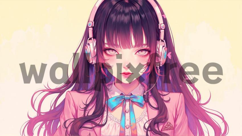 Anime Girl with Headphones Illustration