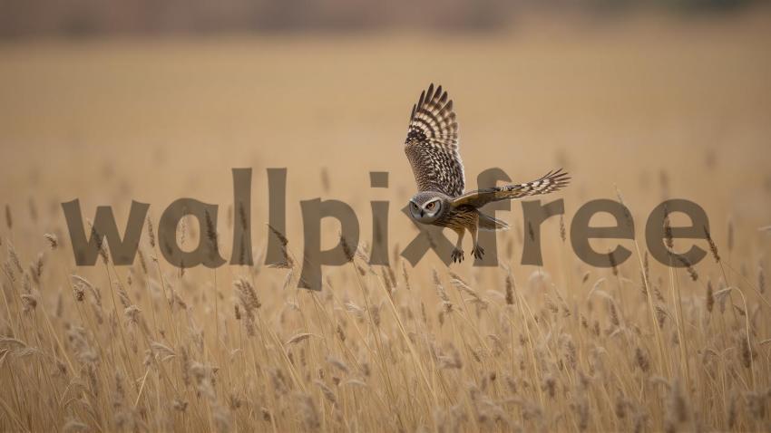 Owl Flying Over Grassland