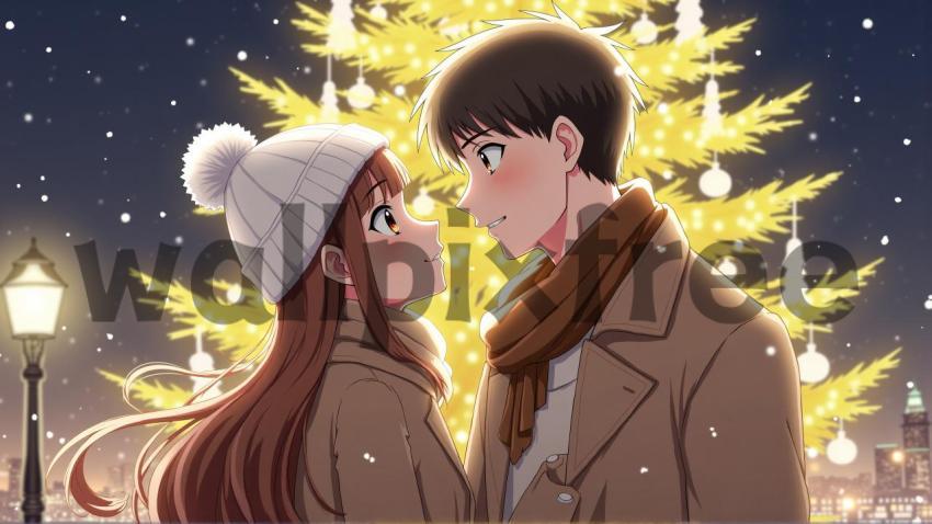 Anime Couple in Winter Wonderland