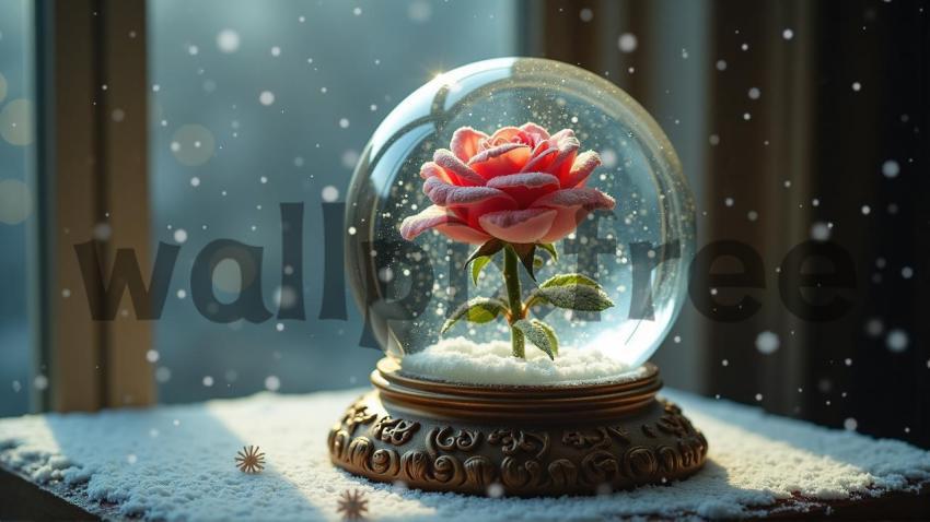 Rose In Snow Globe