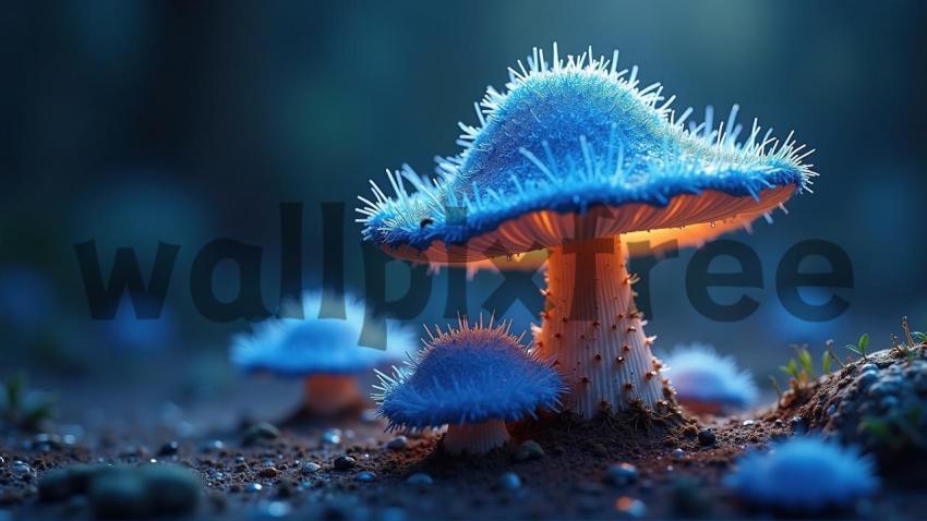 Glowing Blue Mushrooms in Enchanted Forest