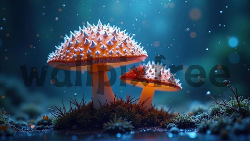 Glowing Spiked Mushrooms in Mystical Forest