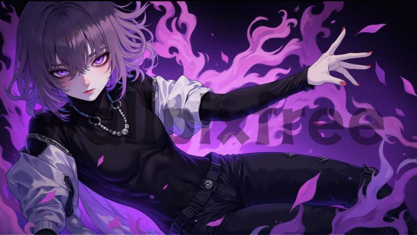 Anime Character with Purple Flames