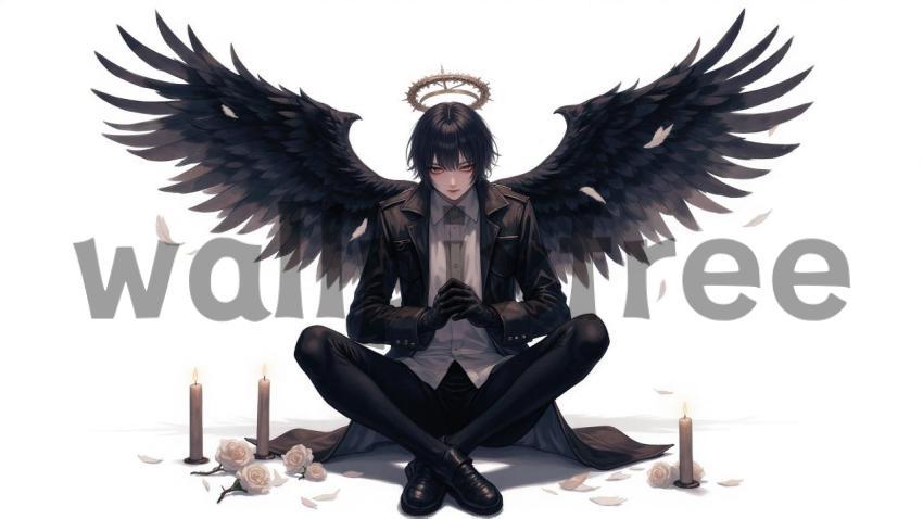 Dark Angel with Black Wings and Halo