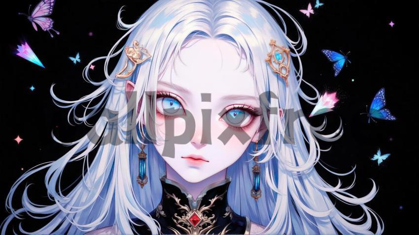 Fantasy Anime Portrait with Butterflies