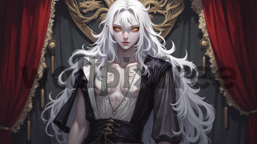 Fantasy Character with White Hair and Red Eyes