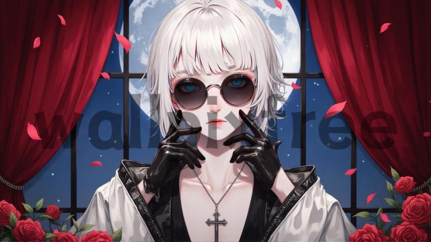 Anime Character with Sunglasses and Roses