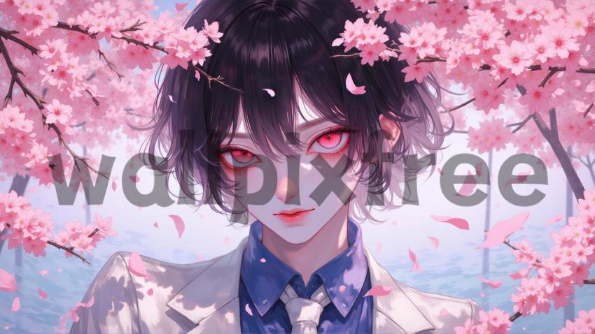 Anime Character with Cherry Blossoms