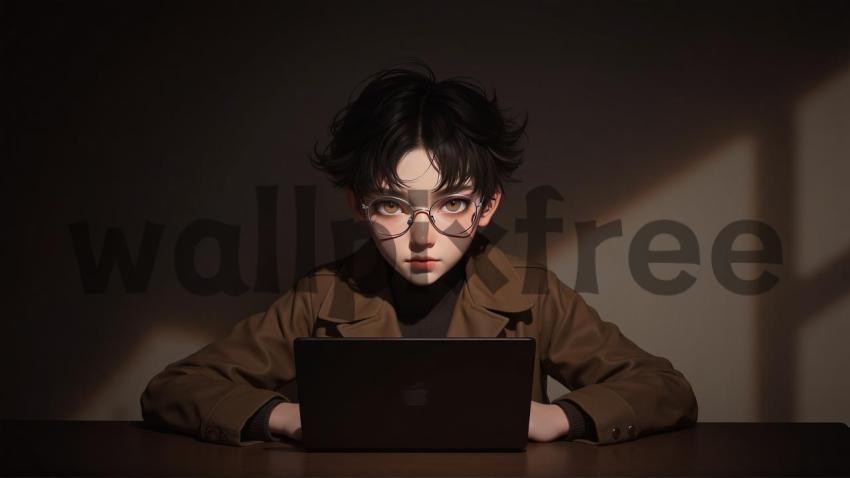 Anime Style Character with Laptop