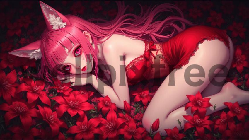 Anime Character in Red Floral Setting