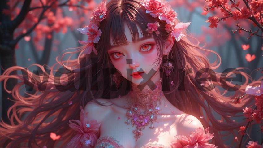 Fantasy Anime Girl with Cherry Blossoms