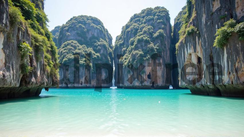 Tropical Beach with Cliffs and Turquoise Water