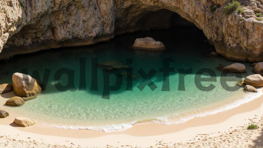 Secluded Beach Cave with Clear Water