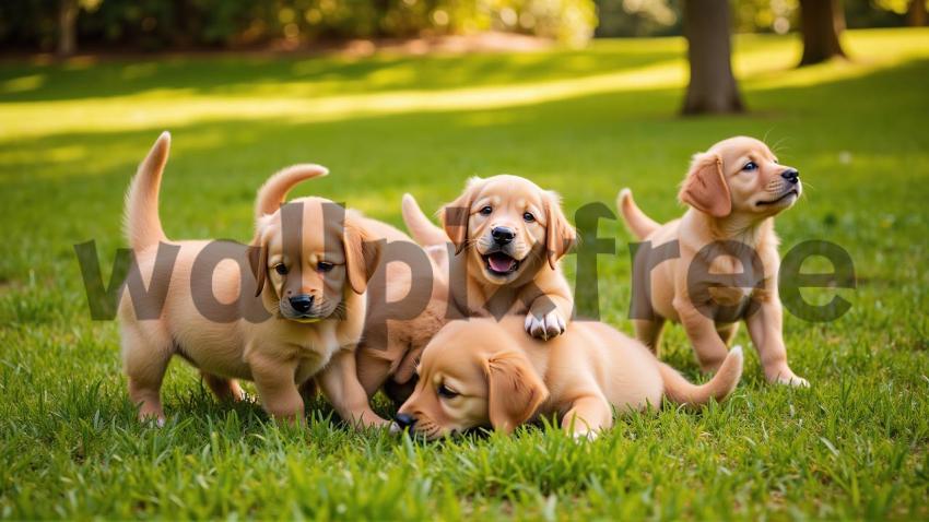 Playful Puppies on Grass