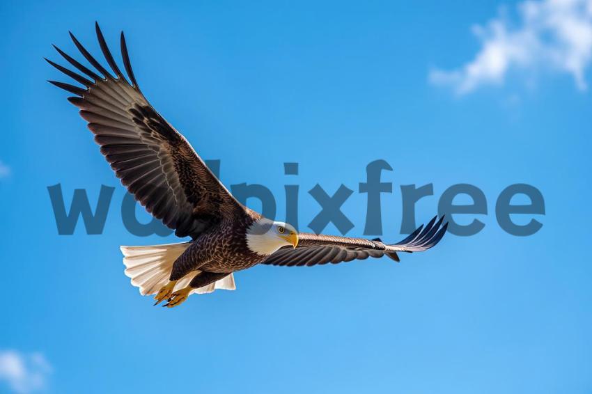 Bald Eagle In Flight Against Blue Sky